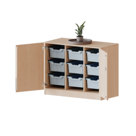 ErgoTray Schrank, dreireihig, 2 Ordnerhöhen - evo180 Serie Breite 104,5 cm, Gesamthöhe 82 cm, zweitürig, mit Sockel, mit 9 hohen ErgoTray Boxen ErgoTray Schrank, dreireihig, 2 Ordnerhöhen - evo180 Serie Breite 104,5 cm, Gesamthöhe 82 cm, zweitürig, mit Sockel, mit 9 hohen ErgoTray Boxen-image