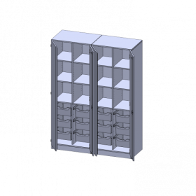 ErgoTray Schrank, zweiteilig, vierreihig, 5 Ordnerhöhen - evo180 Serie B/H/T: 140,6x190x50 cm, viertürig, zweiteilig, mit Sockel (81 mm), mit 2 Mittelwänden, mit 12 hohen ErgoTray Boxen-image