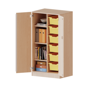 ErgoTray Schrank, zweireihig, 3,5 Ordnerhöhen - evo180 Serie B/H/T: 70,3x136x50 cm, zweitürig, mit Sockel (81 mm), mit 6 hohen ErgoTray Boxen ErgoTray Schrank, zweireihig, 3,5 Ordnerhöhen - evo180 Serie B/H/T: 70,3x136x50 cm, zweitürig, mit Sockel (81 mm), mit 6 hohen ErgoTray Boxen-image