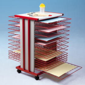 Trockenwagen fahrbar mit 15 Trockengittern DIN A2 B/H/T: 59,5x83x75 cm, Gestell in rot, Holzteile in Grau-image