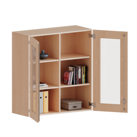 Aufsatzschrank, 3 Ordnerhöhen - Serie evo180 B/H/T: 100x108x50 cm, 2 Türen mit Glaseinsatz, abschließbar, mit Mittelwand-image