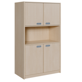 Korpus-Schrank mit 2 Doppeltüren Schränke in 2 Breiten und 2 Höhen, unten und oben je 2 Türen, Einlegeböden, Mitte mit großem offenem Fach-image