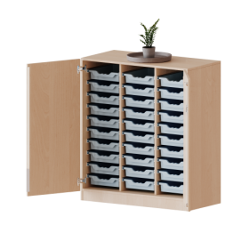 ErgoTray Schrank, dreireihig, 3 Ordnerhöhen - evo180 Serie Breite 104,5 cm, Gesamthöhe 118 cm, zweitürig, mit Sockel, mit 30 flachen ErgoTray Boxen-image