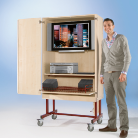 Zweitüriger TV-Wagen mit 1 Einlegeboden, fahrbar B/H/T: 96x190x57 cm-image