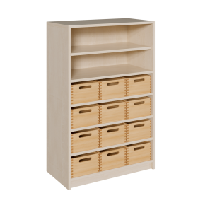 Korpus-Regal mit Materialkästen und offenen Fächern B/H/T: 78x120x40 cm, mit 12 Massivholz-Kästen (ohne Sichtfenster), oben Regal mit 2 Fächern-image