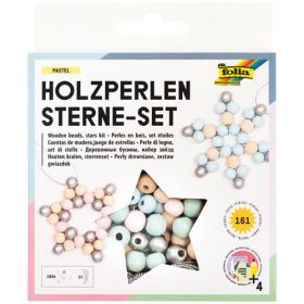 IMG101356_27937 Holzperlen Sterne-Set pastell, 161 Perlen-image