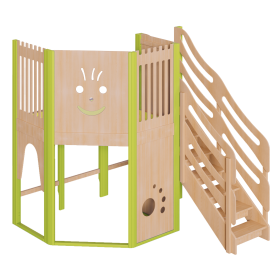 Spielburg, komplett in großer Höhe B/H/T: 228x240x158 cm, 2seitig wandmontiert, Schräge im Grundriss, Treppe als Aufgang, Fußboden mit Teppich-image
