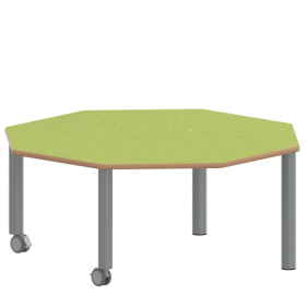 Tisch ZALOTTI mit Linoleum-Belag Achtecktisch, B/H/T: 120x53x120 cm, Stahlrohrbeine Ø 60 mm, Fußvariante: fahrbar, Tischbeine mit RAL-Farbe 9006 (weißaluminium)-image