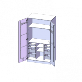 Musikschrank, 5 Ordnerhöhen - Serie evo180 B/H/T: 104,5x190x60 cm, Türen mit Instrumentenhalterungen, mit 8 ErgoTray Boxen, mit Sockel (81 mm)-image