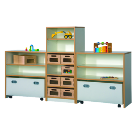 Fertigregalsystem in Korpusbauweise "Rica" B/H/T: 208x80/120x40 cm, Regalsystem mit Rollkästen und Massivholzschüben-image