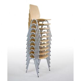 Vierbeinstuhl mit Sperrholz- Sitzschale B, Sitzhöhe DIN 6 - 46 cm Stapelbarer Vierbeinstuhl mit  Stahlrohrgestell und ergonomisch geformter Sperrholz- Sitzschale "B"-image