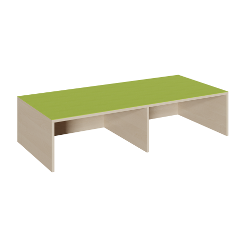 Rechteck-Podest mit offener Längsseite, Linoleum-Deckplatte B/T: 150x70 cm, Höhe wählbar, mit Nische und Mittelwand für 2 Rollkästen-image