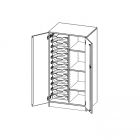 ErgoTray Schrank, zweireihig, 3,5 Ordnerhöhen - evo180 Serie B/H/T: 70,3x136x50 cm, zweitürig, mit Sockel (81 mm), mit 12 flachen ErgoTray Boxen-image