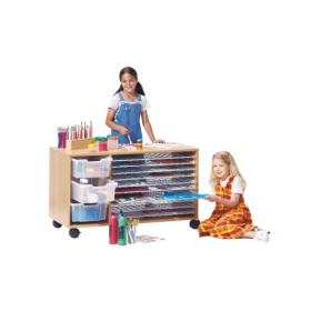Papier-, Trocken- und Bastelwagen B/H/T: 113x71x53 cm, mit 10 Trockenrosten als Ablagen und 3 großen ErgoTray-Boxen, in multicolor-image