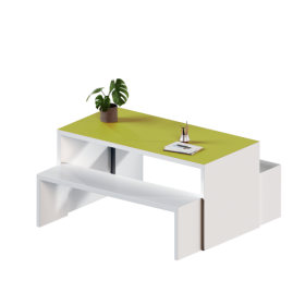 Wangentisch mit 2 Sitzbänken, Set B/H/T: 140x71x70 cm, Bänke B/H/T 130x43x32 cm, Tischplatte und Sitzflächen mit Linoleumbelag-image