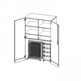 Garagenschrank ohne Sockel, 5 Ordnerhöhen - Serie evo180 B/H/T: 120x190x60 cm, 1 Container mit 4 hohen ErgoTray Boxen und Trockenwagen TW15-image