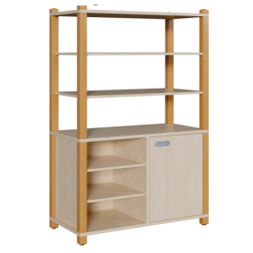 Stollen-Schrank mit einseitiger Tür und 3 offenen Fächern, hoher offener Regalaufsatz T: 40 cm, Tür und offene Fächer, links oder rechts, 2 Schrankbreiten, sehr hoher Regalaufsatz-image