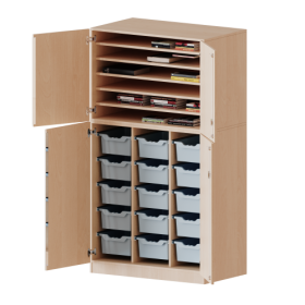 Bastelschrank, 5 Ordnerhöhen - Serie evo180 4-türiger Schrank mit 15 hohen ErgoTray Boxen, zweiteilig-image