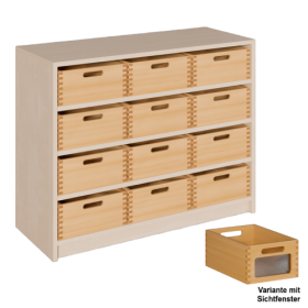Korpus-Regal mit breiten Materialkästen B/H/T: 102x80x40 cm mit 12 Massivholz-Kästen mit Sichtfenster-image