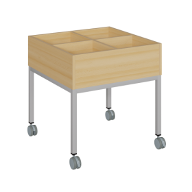 Büchertrog Holz mit 4 Fächern, Stahlgestell B/H/T: 70x64x70 cm, fahrbar auf 4 leichtlaufende Rollen, 2 feststellbar-image