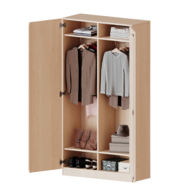 Garderobenschrank mit Spiegel und Garderobenstange, 5 Ordnerhöhen - Serie evo180 B/H/T: 100x190x40 cm, 2 Türen, abschließbar, mit Mittelwand, beide Seiten Garderobe, Sockel-image