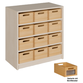 Korpus-Regal mit Materialkästen B/H/T: 78x80x40 cm mit 12 Massivholz-Kästen mit Sichtfenster-image