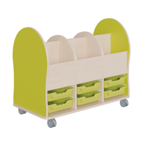 Bücherwagen Leseratte Midi H/T: 86x55 cm, farbige gerundete Seiten, Fächer und ErgoTray-Kästen-image