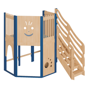 Spielburg, komplett in großer Höhe B/H/T: 228x240x158 cm, 2seitig wandmontiert, Schräge im Grundriss, Treppe als Aufgang, Fußboden mit Teppich-image