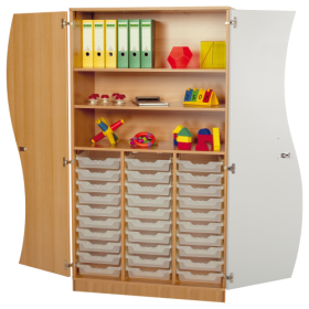 Hochschrank mit Wellentüren, 30 flache ErgoTray Boxen & 2 Einlegeböden B/H/T: 104,5x190x50 cm, Türen Farbe Grün-image