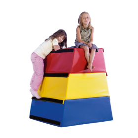 Trapezförmige Sprungklötze aus Kunstleder dreiteilig, unterschiedliche Maße der Teile, farbig, Gesamthöhe: 105 cm Trapezförmige Sprungklötze aus Kunstleder dreiteilig, unterschiedliche Maße der Teile, farbig, Gesamthöhe: 105 cm-image