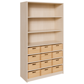 Korpus-Regal mit Materialkästen und offenen Fächern B/H/T: 102x180x40 cm, mit 12 Massivholz-Kästen (ohne Sichtfenster), oben Regal mit 3 Fächern-image