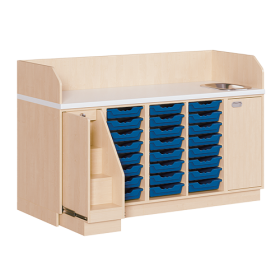 Wickelkommode, vierreihig zuzüglich Waschbecken B/H: 179x113 cm, Ausziehbarer Aufstieg, 24 Boxen und Waschbecken-image