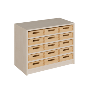 Korpus-Regal mit flachen Materialkästen B/H/T: 78x60x40 cm mit 15 Massivholz-Kästen-image