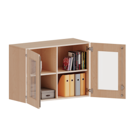 Aufsatzschrank, 2 Ordnerhöhen - Serie evo180 B/H/T: 100x72x60 cm, 2 Türen mit Glaseinsatz, abschließbar, mit Mittelwand-image