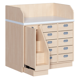 Wickelkommode, dreireihig B/H: 107x113 cm, Ausziehbarer Aufstieg, 10 Schübe Wickelkommode, dreireihig B/H: 107x113 cm, Ausziehbarer Aufstieg, 10 Schübe-image