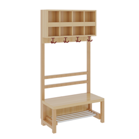 Komplettgarderobe mit doppelter Ablagereihe B/H/T: 80x158x39 cm, 4 Plätze, Sitzhöhe: 26 cm, offene Stütze in Buche-massiv, mit Schuhrost aus Aluminiumrohren-image