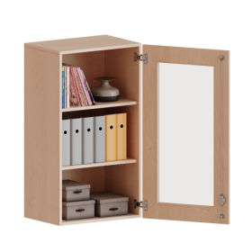 Aufsatzschrank, 3 Ordnerhöhen - Serie evo180 Breite 60 cm, Gesamthöhe 108 cm. 1 Tür mit Glaseinsatz, abschließbar Aufsatzschrank, 3 Ordnerhöhen - Serie evo180 Breite 60 cm, Gesamthöhe 108 cm. 1 Tür mit Glaseinsatz, abschließbar-image