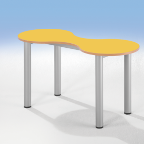 Kleeblatt Zweiertisch Schultisch mit Melaminplatte, fahrbar Fahrbar, B/T 118 x 49 cm, Höhe 64 cm, Dekor Buche, Melaminplatte-image