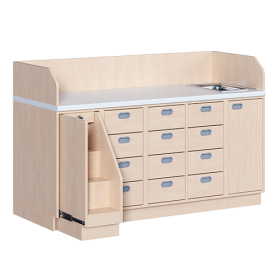 Wickelkommode, vierreihig zuzüglich Waschbecken B/H: 179x113 cm, Ausziehbarer Aufstieg, 12 Schübe und Waschbecken-image
