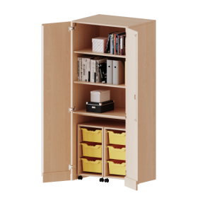 Garagenschrank ohne Sockel, 5 Ordnerhöhen - Serie evo180 B/H/T: 80x190x60 cm, 2 Container mit je 3 hohen ErgoTray Boxen-image