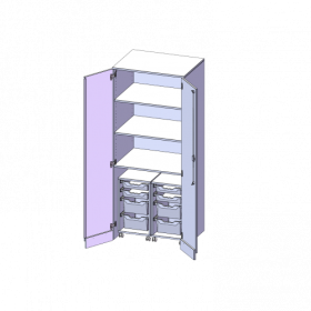 Garagenschrank ohne Sockel, 5 Ordnerhöhen - Serie evo180 B/H/T: 80x190x60 cm, 2 Container mit je 2 flachen und 2 hohen ErgoTray Boxen-image