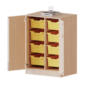 ErgoTray Schrank, zweireihig, 2,5 Ordnerhöhen - evo180 Serie Breite 70,3 cm, Gesamthöhe 100 cm, zweitürig, mit Sockel, mit 8 hohen ErgoTray Boxen-image