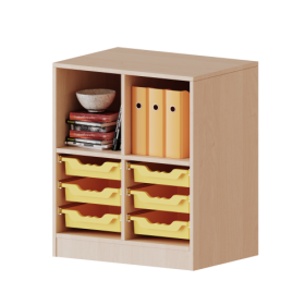 ErgoTray Regal, zweireihig, 2 Ordnerhöhen - evo180 Serie Breite 70,3 cm, Gesamthöhe 82 cm, mit Sockel, oben 2 Fächer, unten 6 flache ErgoTray Boxen-image