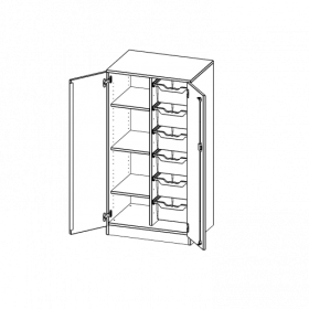 ErgoTray Schrank, zweireihig, 3,5 Ordnerhöhen - evo180 Serie B/H/T: 70,3x136x50 cm, zweitürig, mit Sockel (81 mm), mit 6 hohen ErgoTray Boxen-image